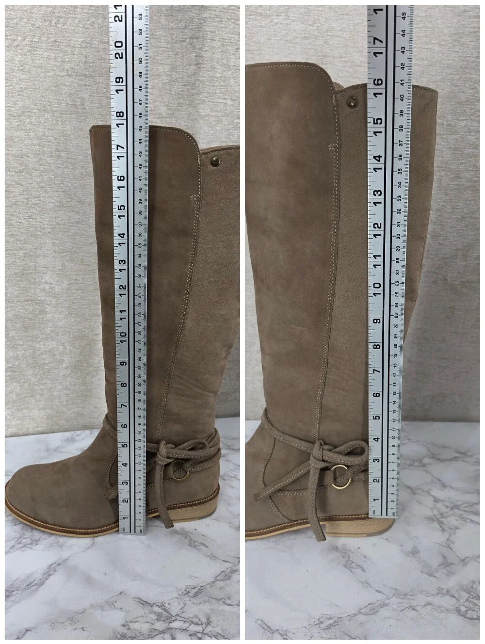 EMU Taupe Leather Knee High Tall Boots Shearling Footbed Women's Size 9
